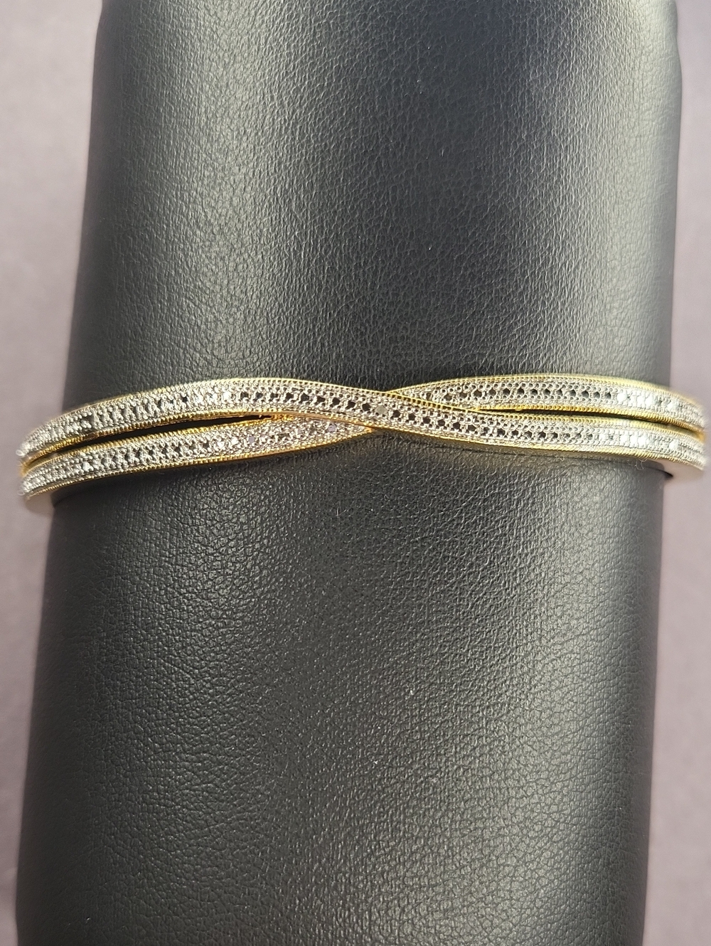 Elegant Two-Tone Crisscross Bangle Bracelet